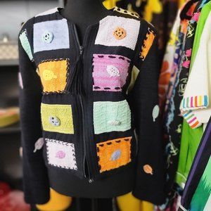 Vintage Crystal Handwovens Cardigan/Sweater/Blazer with 3-D Appliques VTG